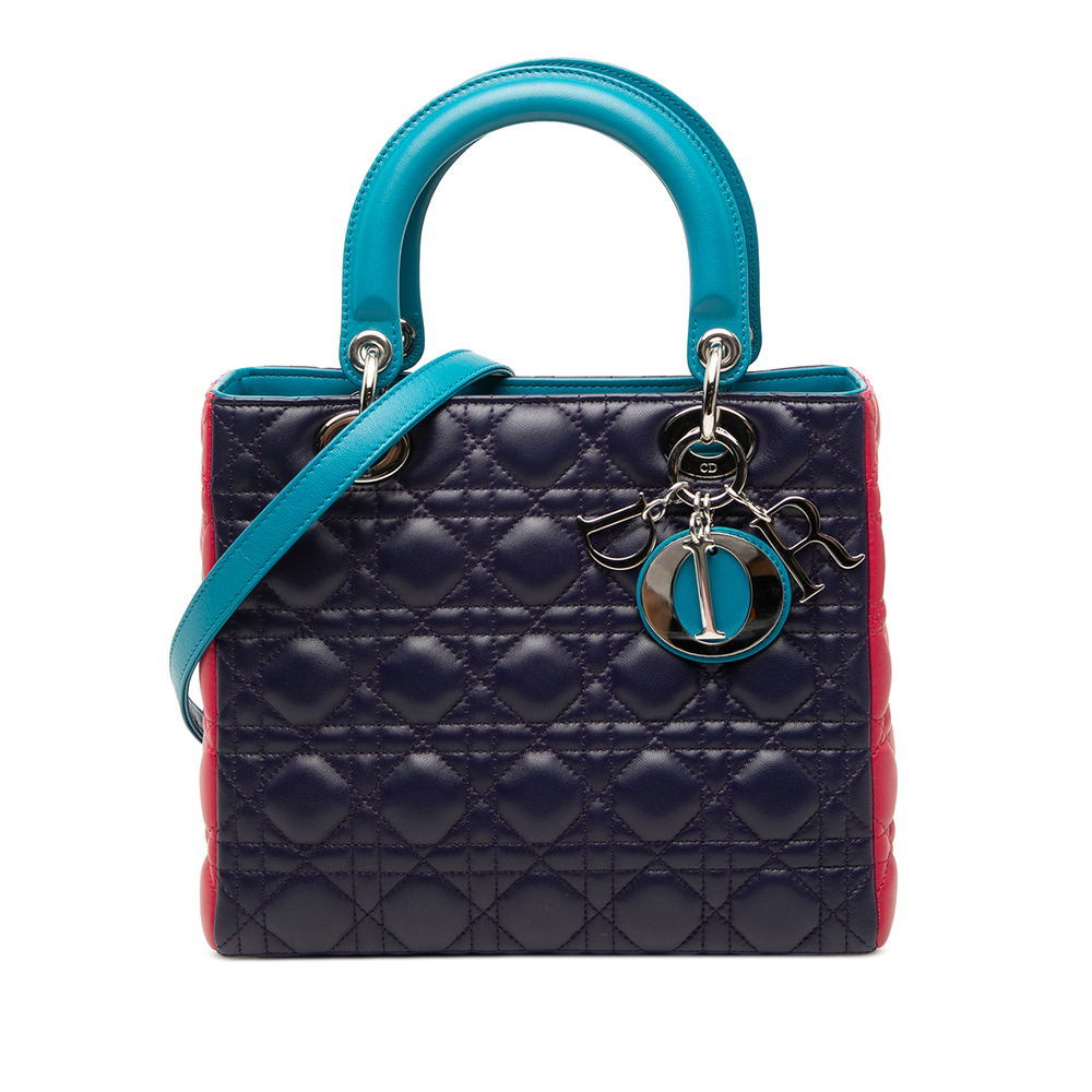 Pre-Loved Dior Medium Tricolor Lambskin Cannage Lady Dior